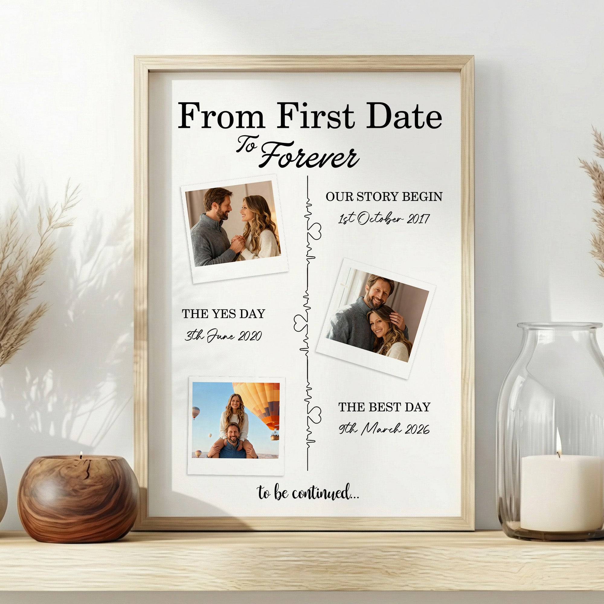 Personalizado Electrocardiograma Amor 3 Fotos Marco Pintura con Texto y Fecha Decoración del Hogar Regalo de San Valentín para Pareja Esposa Marido