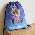 Bolsa de cordón con nombre personalizada de dibujos animados de chica de fitness Gradiente Uso diario Evento deportivo Regalo para chicas de gimnasio