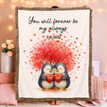 Personalizada Love Heart Tree Cute Penguin Couple Tassel Soft Throw Blanket with Name and Date Home Decor Wedding Anniversary Gift for Couple