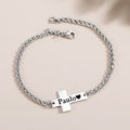 Pulsera Colgante Cruz Personalizada con Texto Grabado Joyería Religiosa Bautizo Oración Cumpleaños Regalo para Cristianos