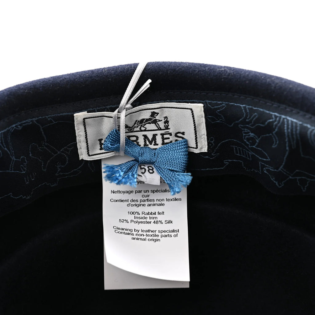 Hermes Rabbit Felt Foudre Pillbox Hat 58 Marine