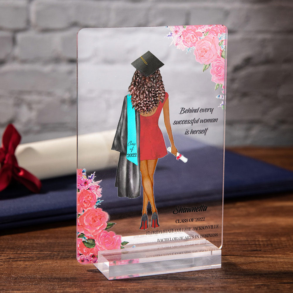 Graduación Personalizada Chica Chico Placa Acrílica Recuerdo Floral con Nombre Texto y Clase de 2026 Regalo para Graduados