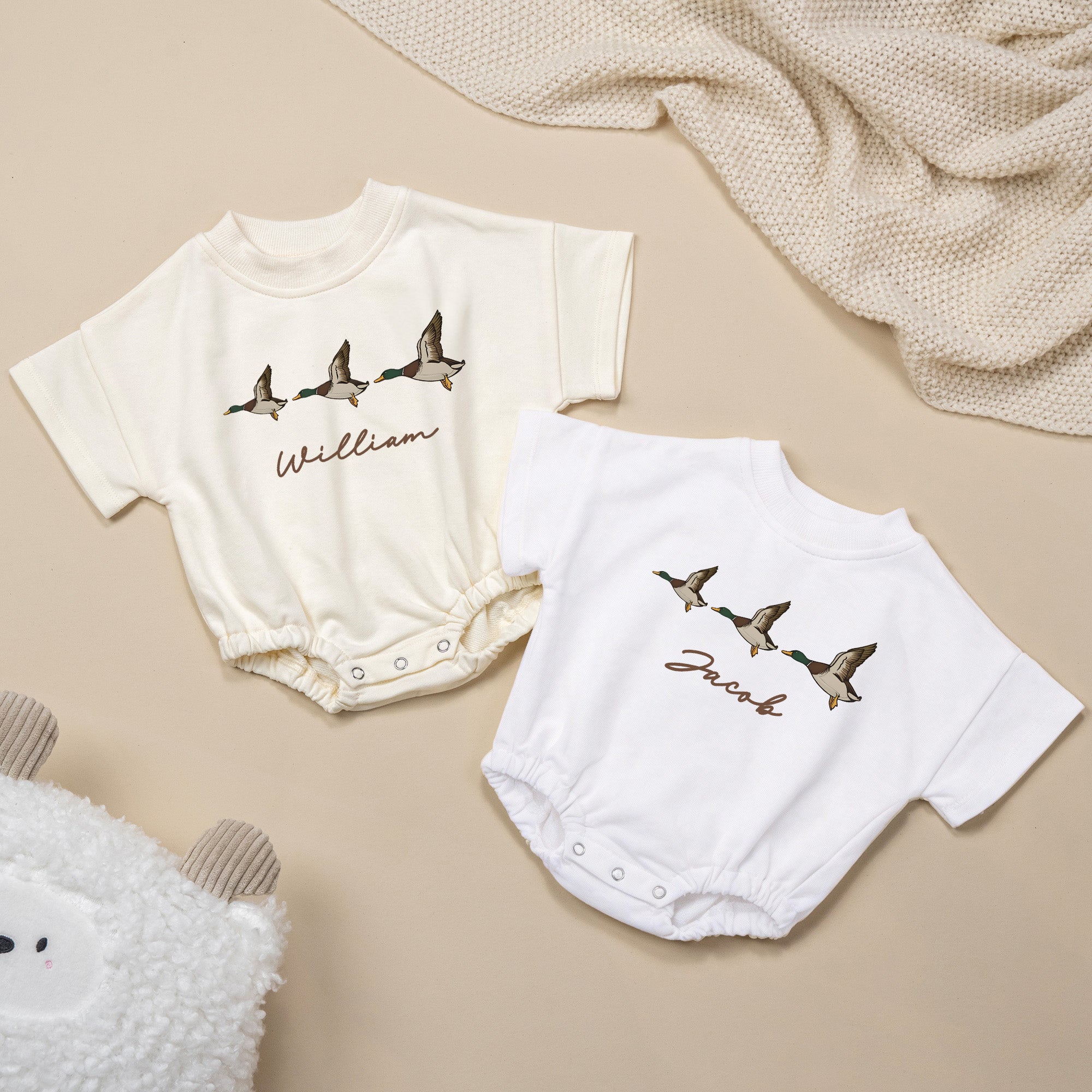Pato azulón personalizado bebé burbuja body con nombre de caza Buddy Outfits Baby Shower regalo para los recién nacidos los nuevos padres