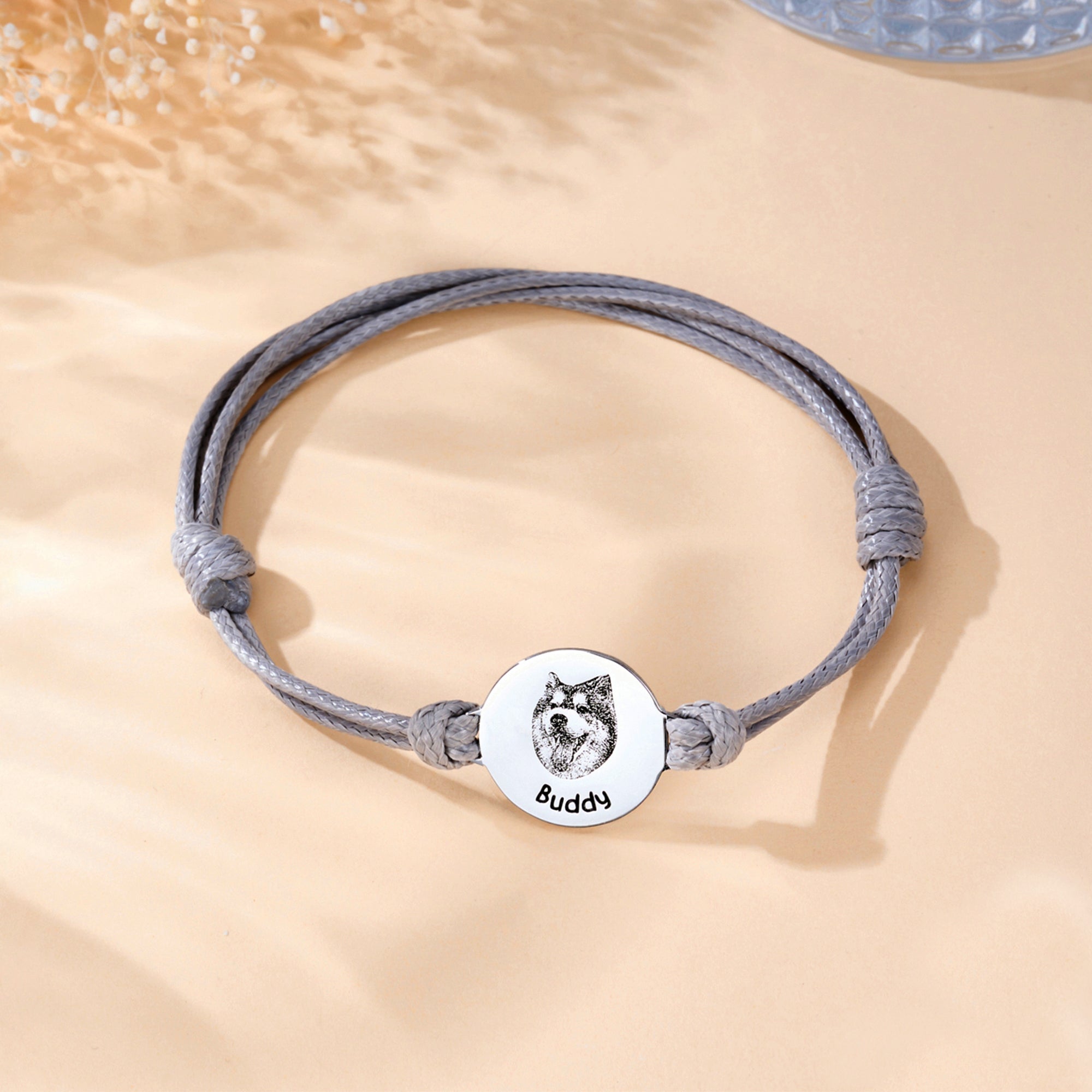 Pulsera ajustable personalizada con retrato de mascota nombre y texto grabados regalo de cumpleaños y recuerdo conmemorativo para amantes de animales