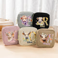 Personalizada Floral Inicial Highland Vaca Cuadrado Bolsa de Pana Maquillaje con Nombre y Cremallera Viaje Cumpleaños Regalo para Mujeres Amigas