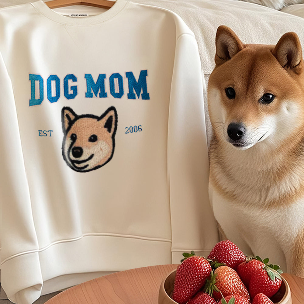 Personalizado bordado perro mamá mascota retrato foto camiseta sudadera sudadera con capucha con el año Día de la Madre regalo de cumpleaños para mamá mascota amante de los propietarios