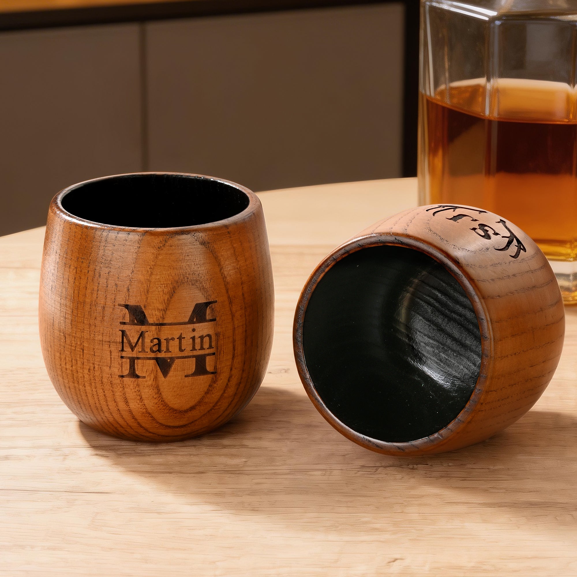 Vaso de Whisky Bourbon de Madera Carbonizada con Monograma Personalizado Grabado con Nombre e Inicial Regalo de Cumpleaños Día del Padre para Hombre Papá Abuelo