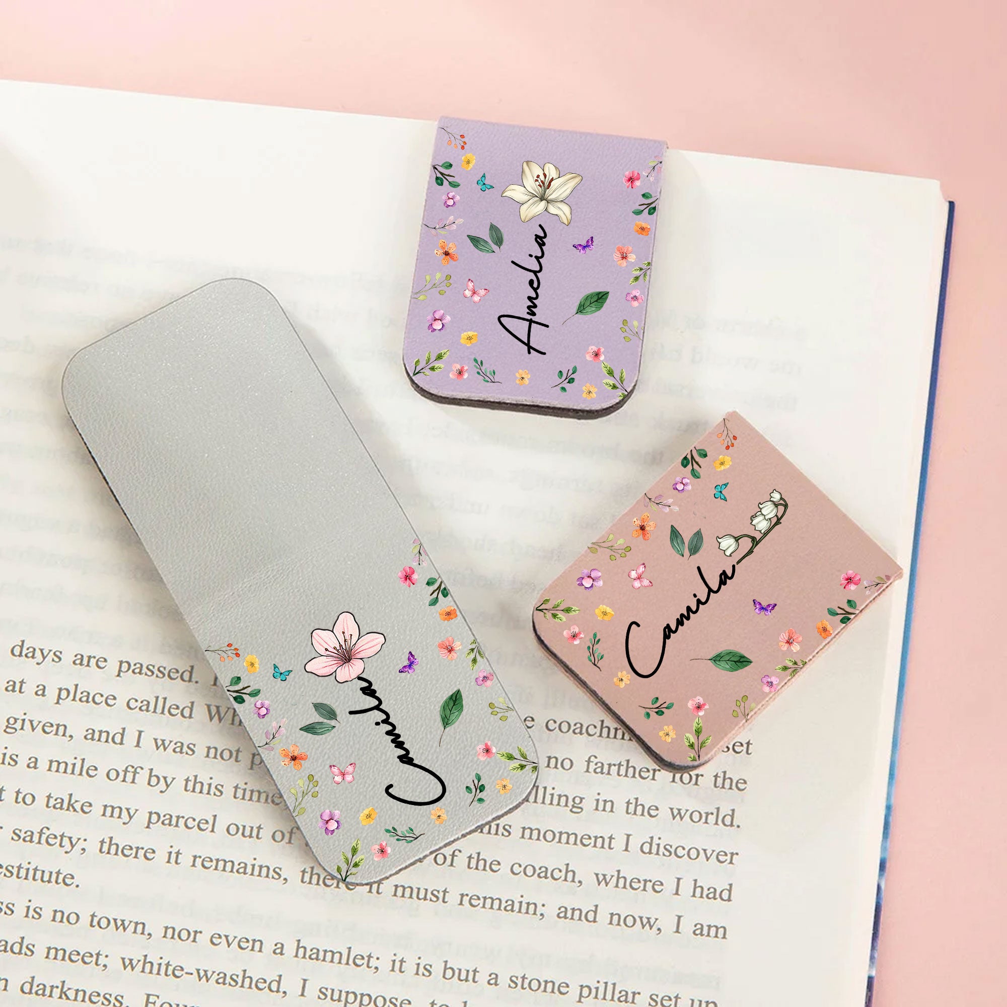 Personalizado Nacimiento Floral PU Cuero Magnético Marcapáginas Clip con Nombre Lectura Accesorio Uso Diario Cumpleaños Regalo para Libreros Bibliotecarios