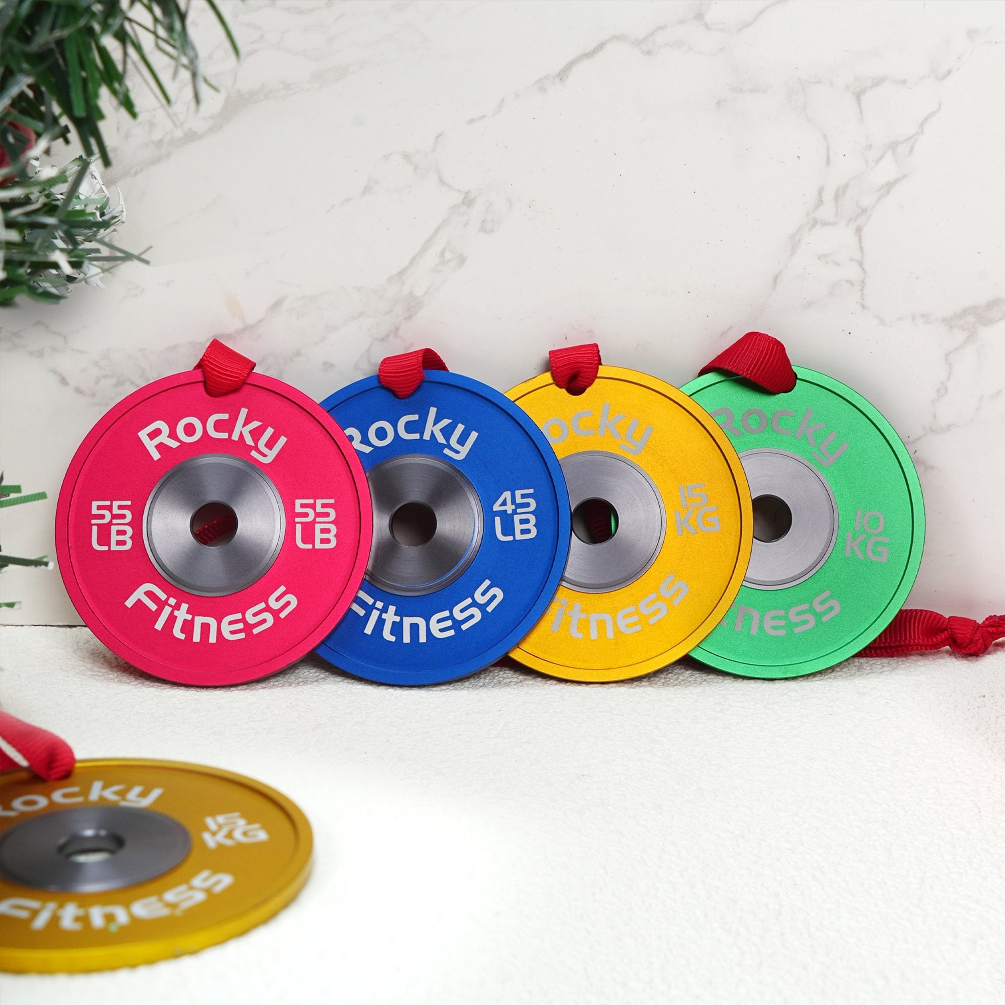 Plato de pesas personalizado Adorno navideño con texto y cinta Gimnasio Árbol de Navidad Decoración del hogar Cumpleaños Regalo de Navidad para aficionado al fitness