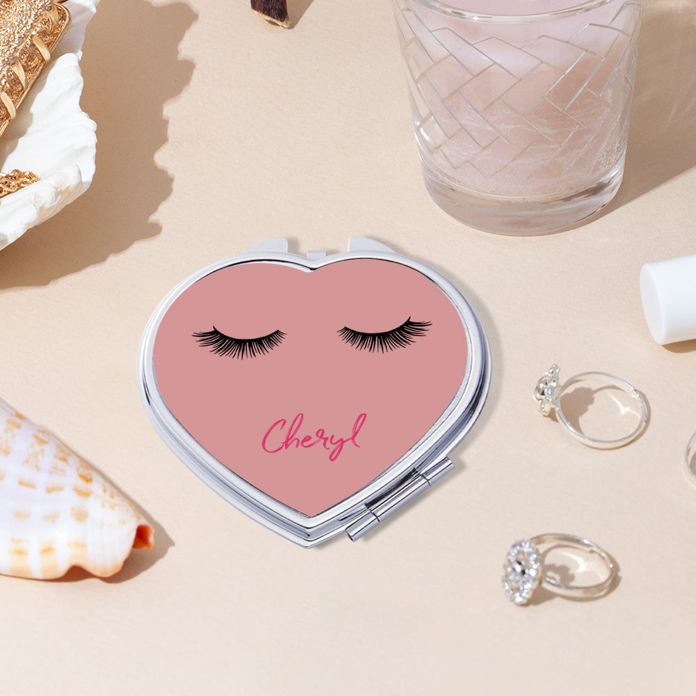 Pestañas personalizadas Nombre Cara Diseño Espejo Plegable Multicolor Compacto Viaje Accesorios Cumpleaños Dama de honor Día de la Madre de regalo para las mujeres