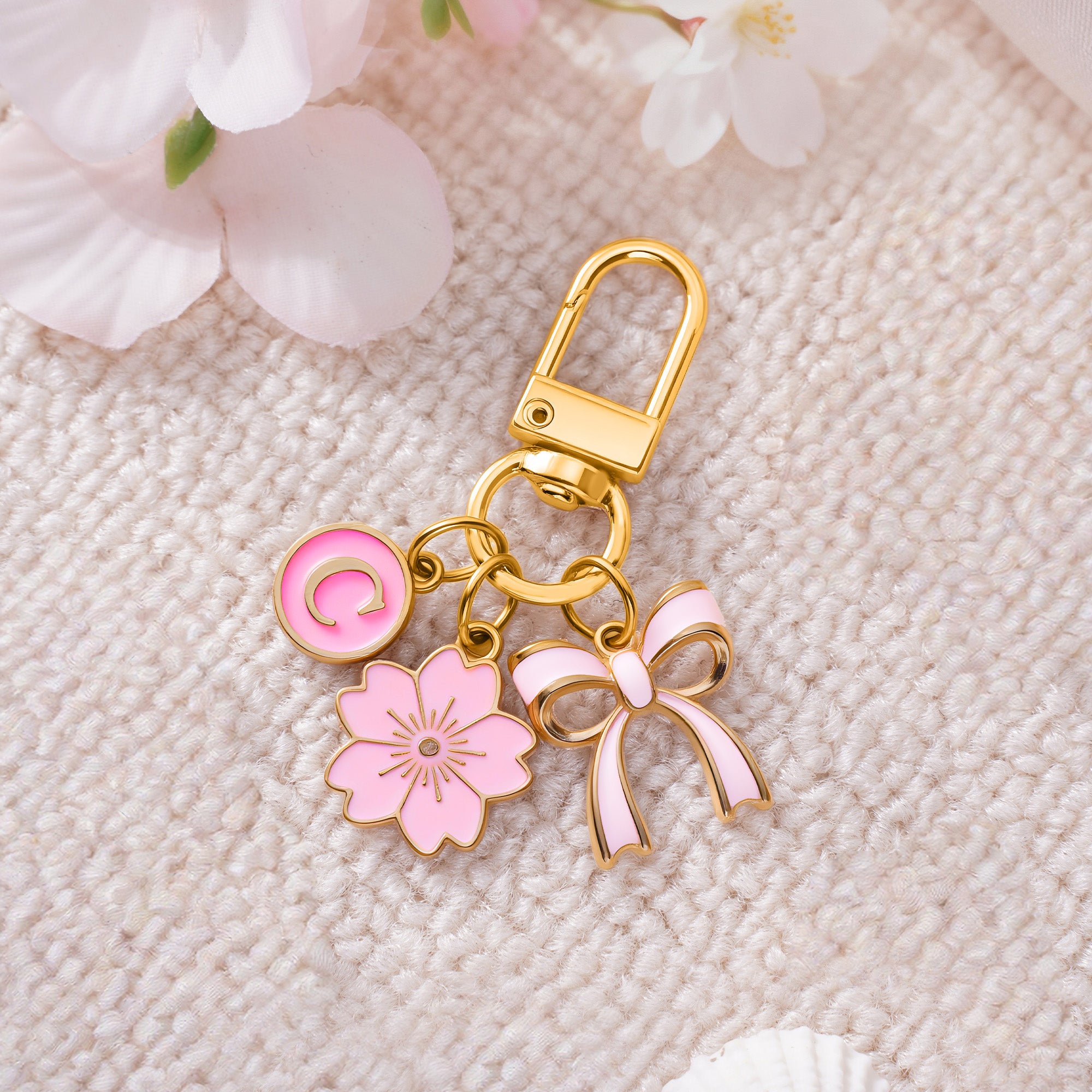 Llavero Personalizado Flor de Lazo Rosa Llavero Portátil con Inicial Uso Diario Cumpleaños Regalo de Navidad para Mujeres Amantes de los Lazos