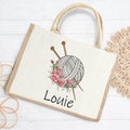 Personalizada Nacimiento Flor Agujas de Tejer Hilo Bolsa de Yute Grande con Nombre Accesorios de Viaje Cumpleaños Vacaciones Regalo para Amantes de Tejer Mujeres