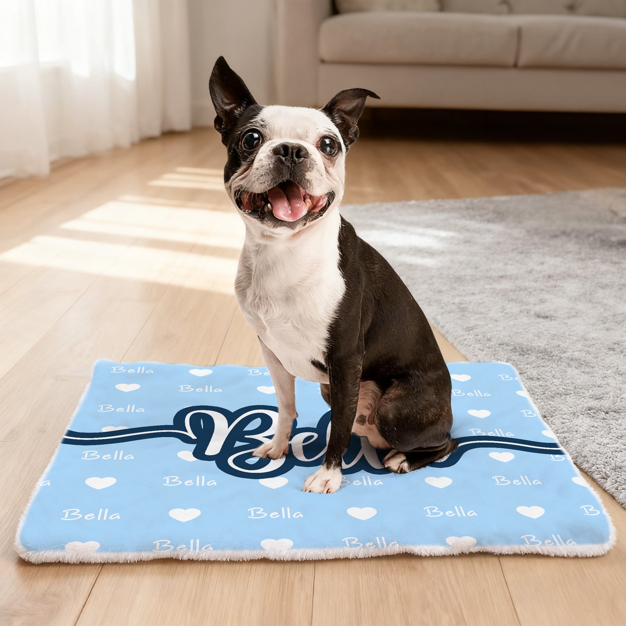 Personalizado Paw Print Corazón Icono Suave Pet Bed Mat con Nombre Actividades al aire libre Cumpleaños Regalo de Navidad para los dueños de mascotas