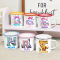 Taza esmaltada multicolor de 12 oz con nombre e inicial Uso diario Cumpleaños Vuelta al cole Regalo para niños