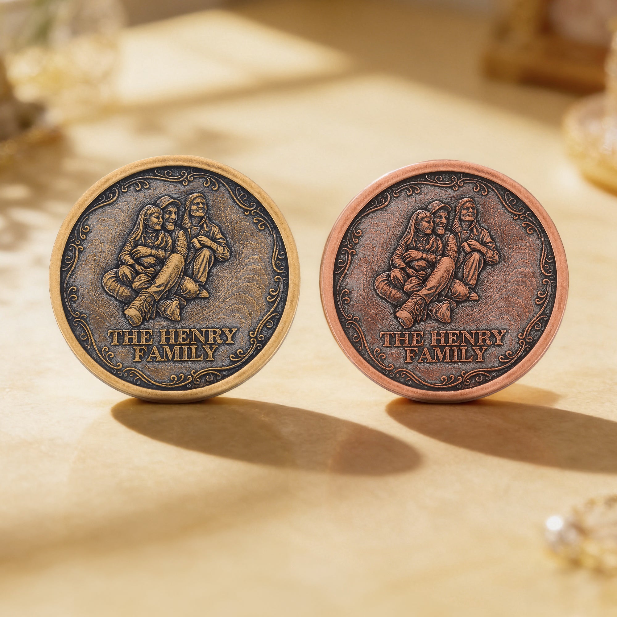 Foto de familia personalizada Moneda conmemorativa retro con texto Cumpleaños Aniversario Regalo de uso diario para la familia