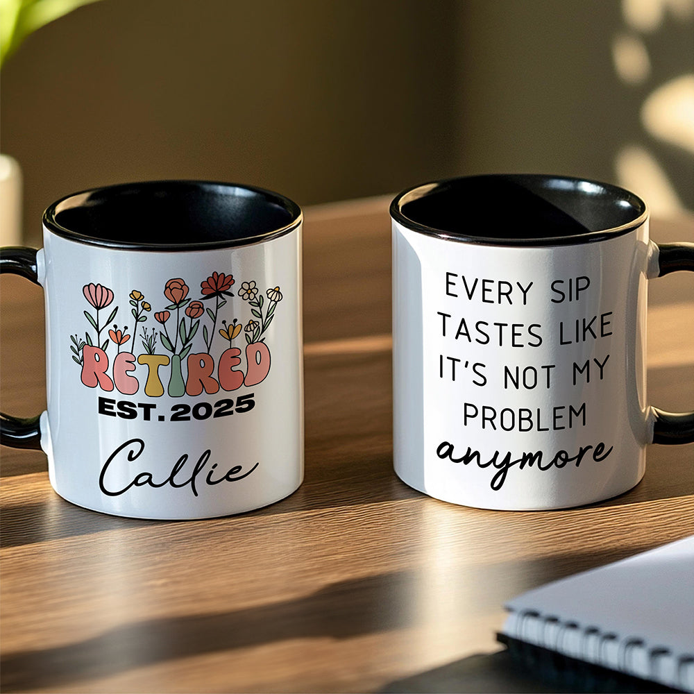 Personalizada Multicolor Floral Jubilación Tema 11 oz 15 oz Taza de cerámica con el nombre y el año de jubilación Regalo para Amigo Familia