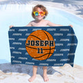 Toalla de playa personalizada de microfibra de secado rápido con nombre y número para baloncesto, voleibol, fútbol, regalo esencial de viaje y vacaciones para niños