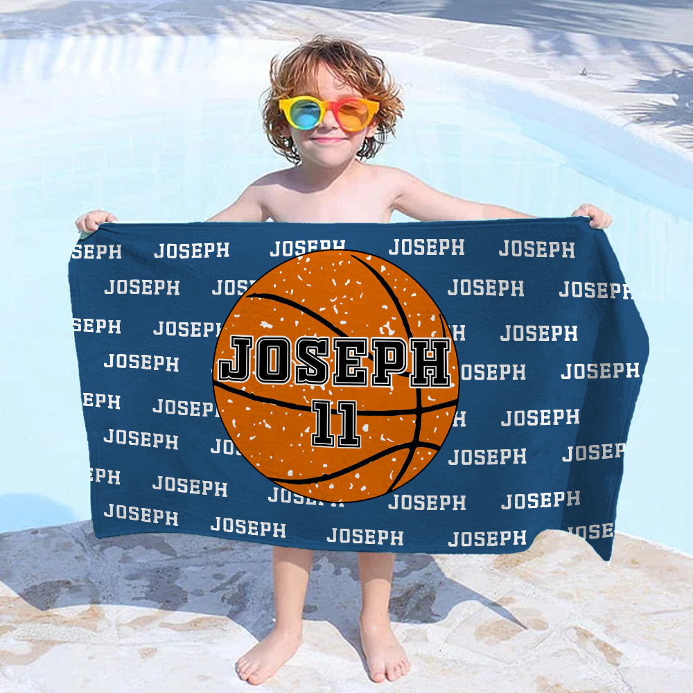 Toalla de playa personalizada de microfibra de secado rápido con nombre y número para baloncesto, voleibol, fútbol, regalo esencial de viaje y vacaciones para niños