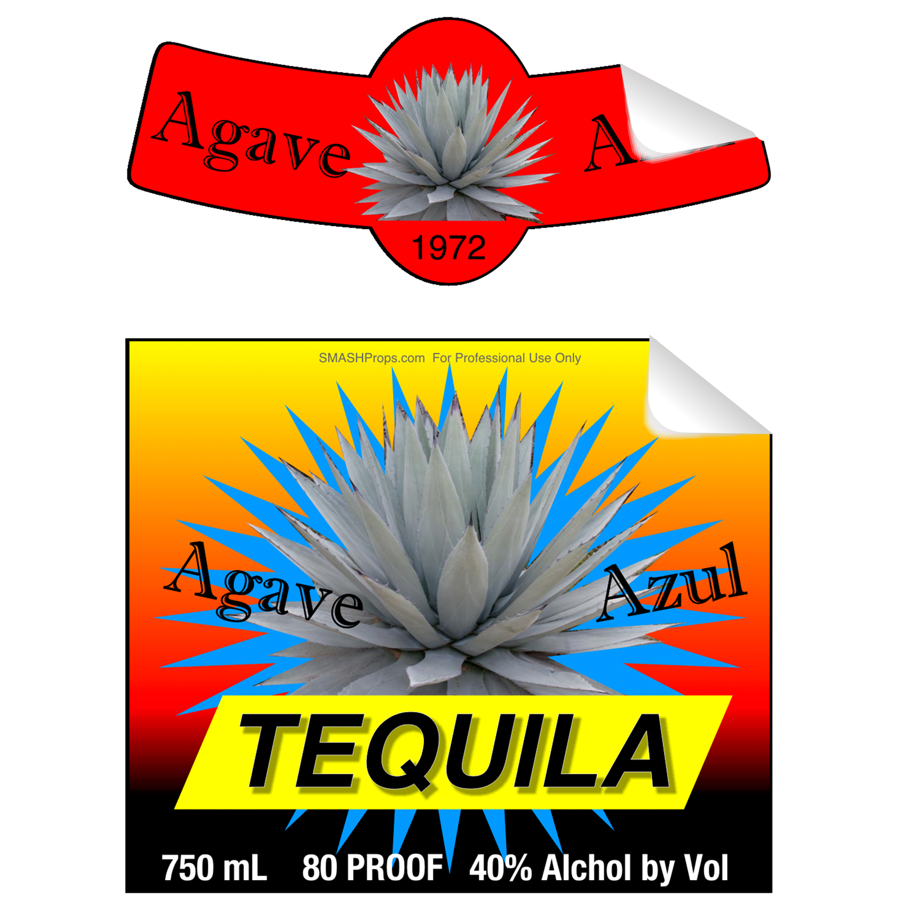 Agave Azul Tequila Single Self Adhesive Label - License and Royalty Free for Film Use By Prop Money Inc.