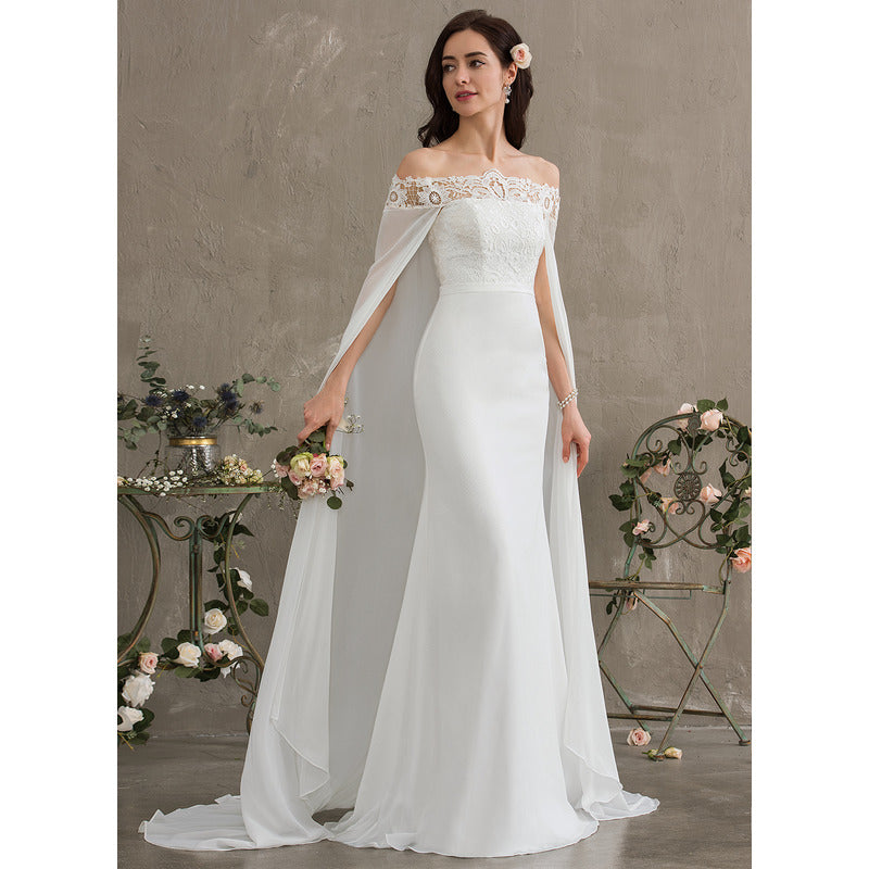 Bridal Wedding Dress Ivory Long Off the Shoulder Sheath