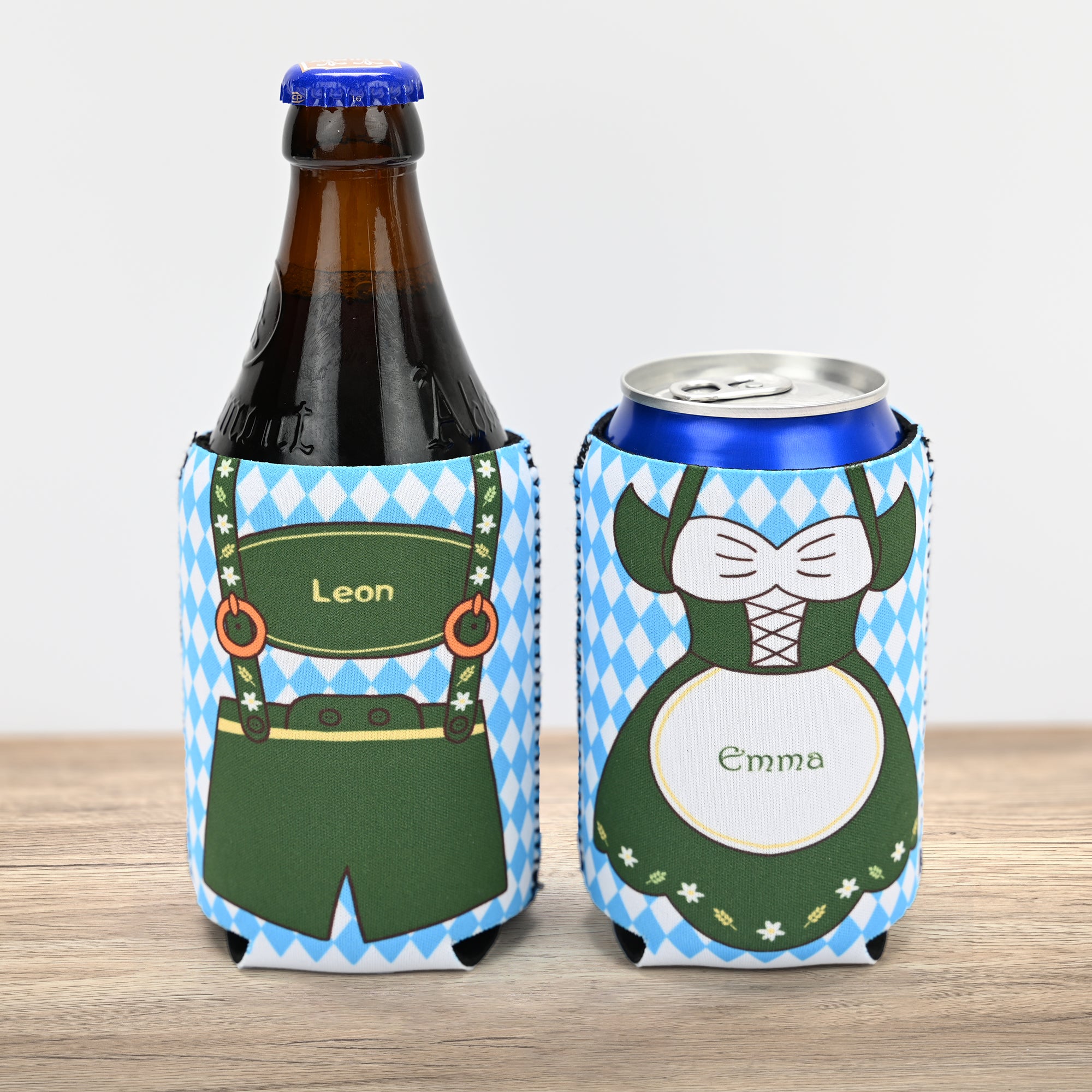 Trajes tradicionales personalizados Funda isotérmica para lata de cerveza de 12oz - 16oz con nombre Decoración Oktoberfest Fiesta de barbacoa Regalo para la familia