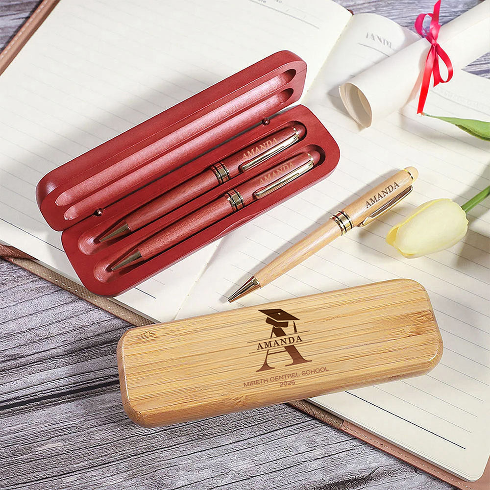 Juego de Bolígrafo y Estuche de Madera con Capuchón de Graduación Grabado Personalizado con Nombre de la Escuela y Año Regalo de Graduación para Graduados