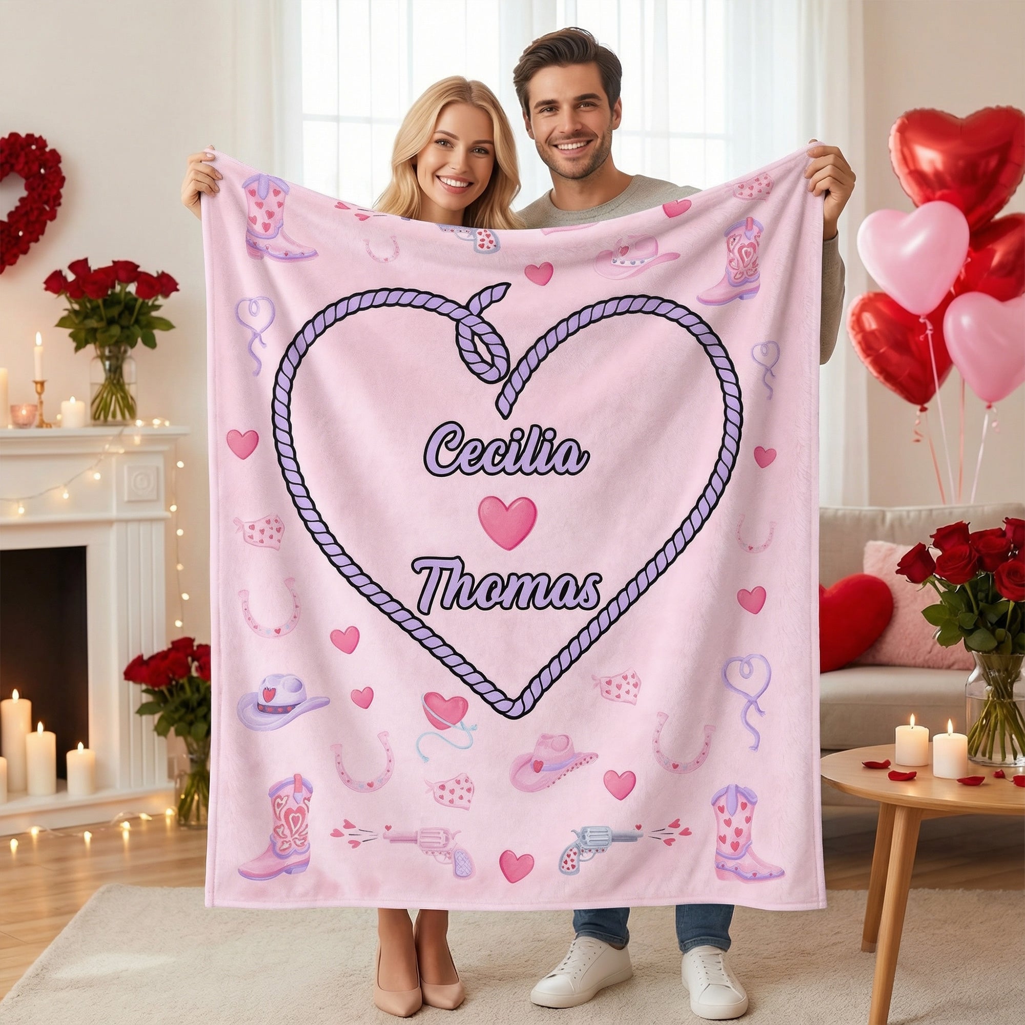 Suave manta vaquera personalizada con nombres Día de San Valentín Regalo de aniversario para parejas
