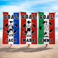 Toalla de playa personalizada con la silueta de un jugador de fútbol a rayas, de secado rápido, suave y de gran tamaño, con el nombre de un futbolista, para regalo de cumpleaños en la piscina.