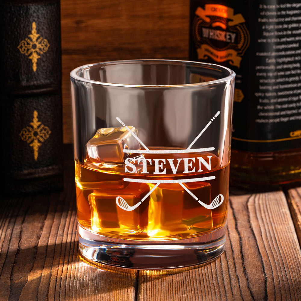 Personalizado grabado Golf Nombre Inicial Old Fashioned vasos de whisky a juego decantador de vidrio Cumpleaños Boda Aniversario de regalo para los hombres
