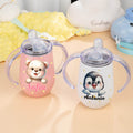 Vaso con boquilla personalizado de 295 ml con asa y nombre con diseño de animal de fantasía regalo de cumpleaños o baby shower para niños