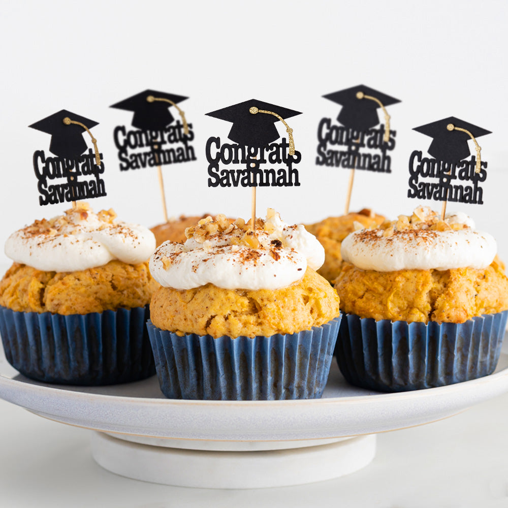Gorro de Graduación Personalizado Cupcake Toppers con Nombre y Borla Set de 12 Galletas de Fiesta de Graduación Decoración de Tarta Regalo para Graduados