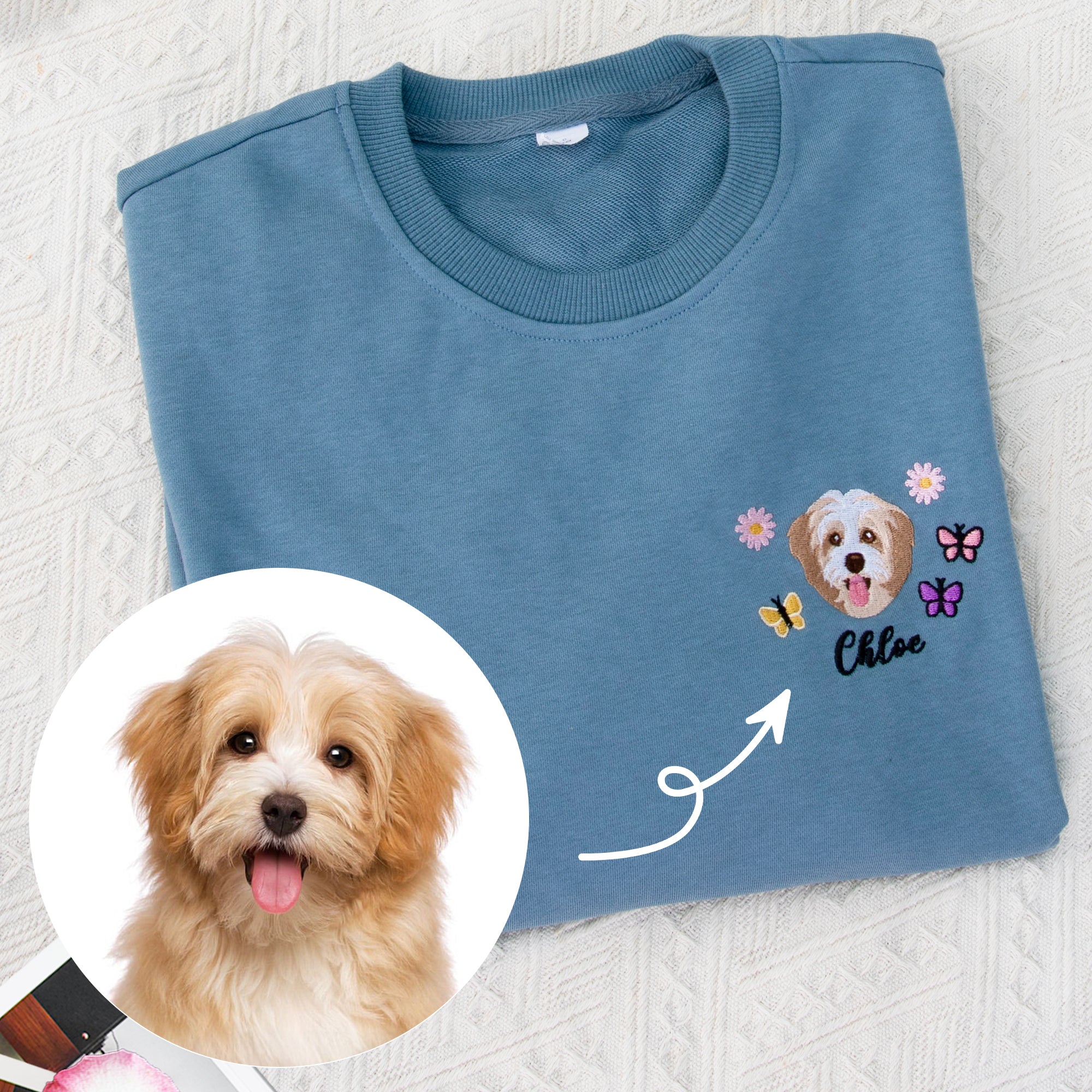 Personalizada Bordado Foto Mascota Camiseta Sudadera Sudadera con Nombre Daily Wear Cumpleaños Mascota Memorial Regalo para Pet Lover Propietario