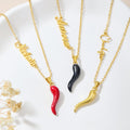 Personalizado italiano Cornicello cuerno de la suerte Chili Pepper Charm Collar con Nombre Dainty Joyería Aniversario Cumpleaños Regalo para las mujeres italianas