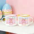 Taza esmaltada personalizada Happy Easter Sequin Y2K Bunny 12 oz con nombre Regalo de Pascua de uso diario para niños