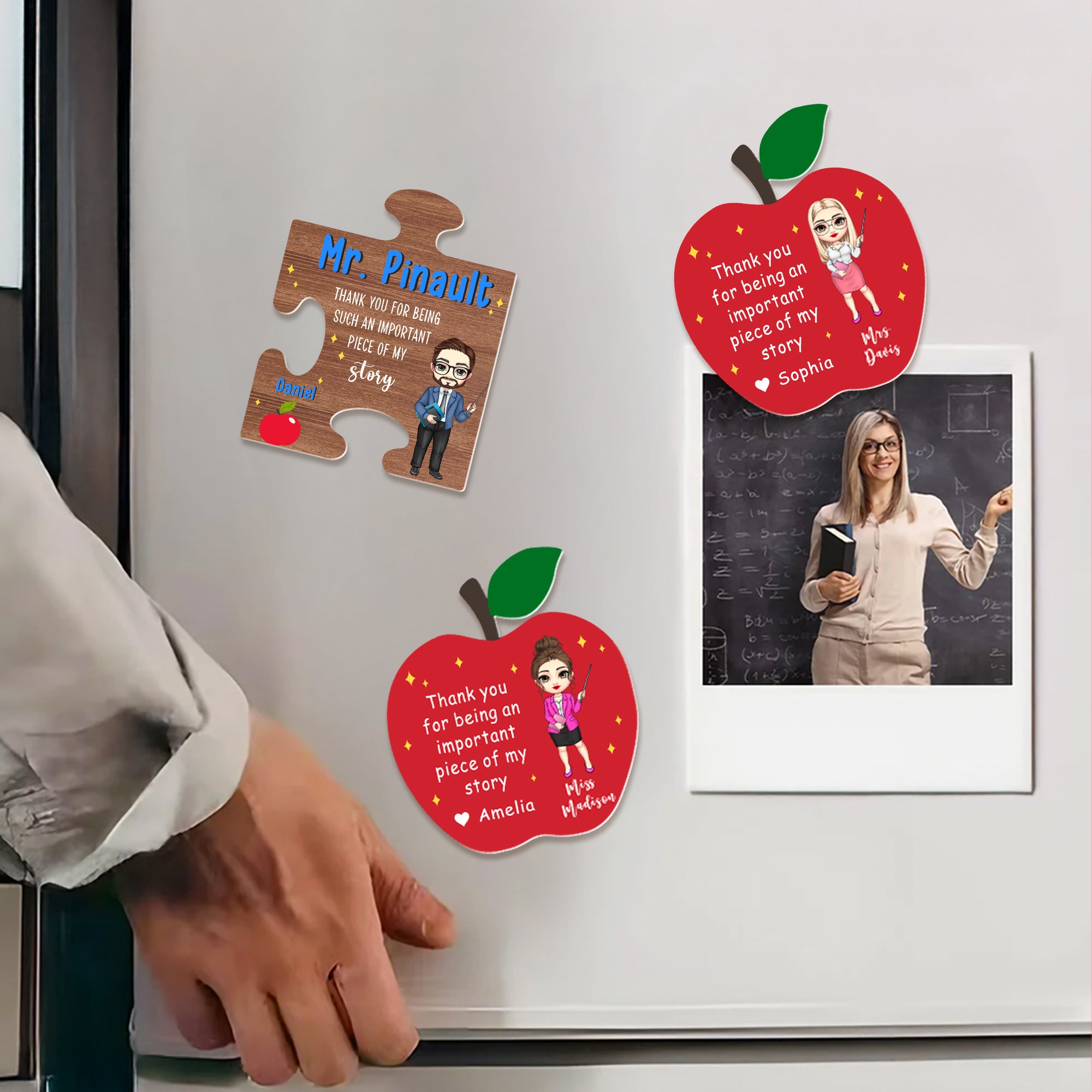 Imán personalizado para la nevera con forma de puzzle de manzana y texto Cumpleaños de vuelta al cole Día del profesor Regalo de agradecimiento para profesores