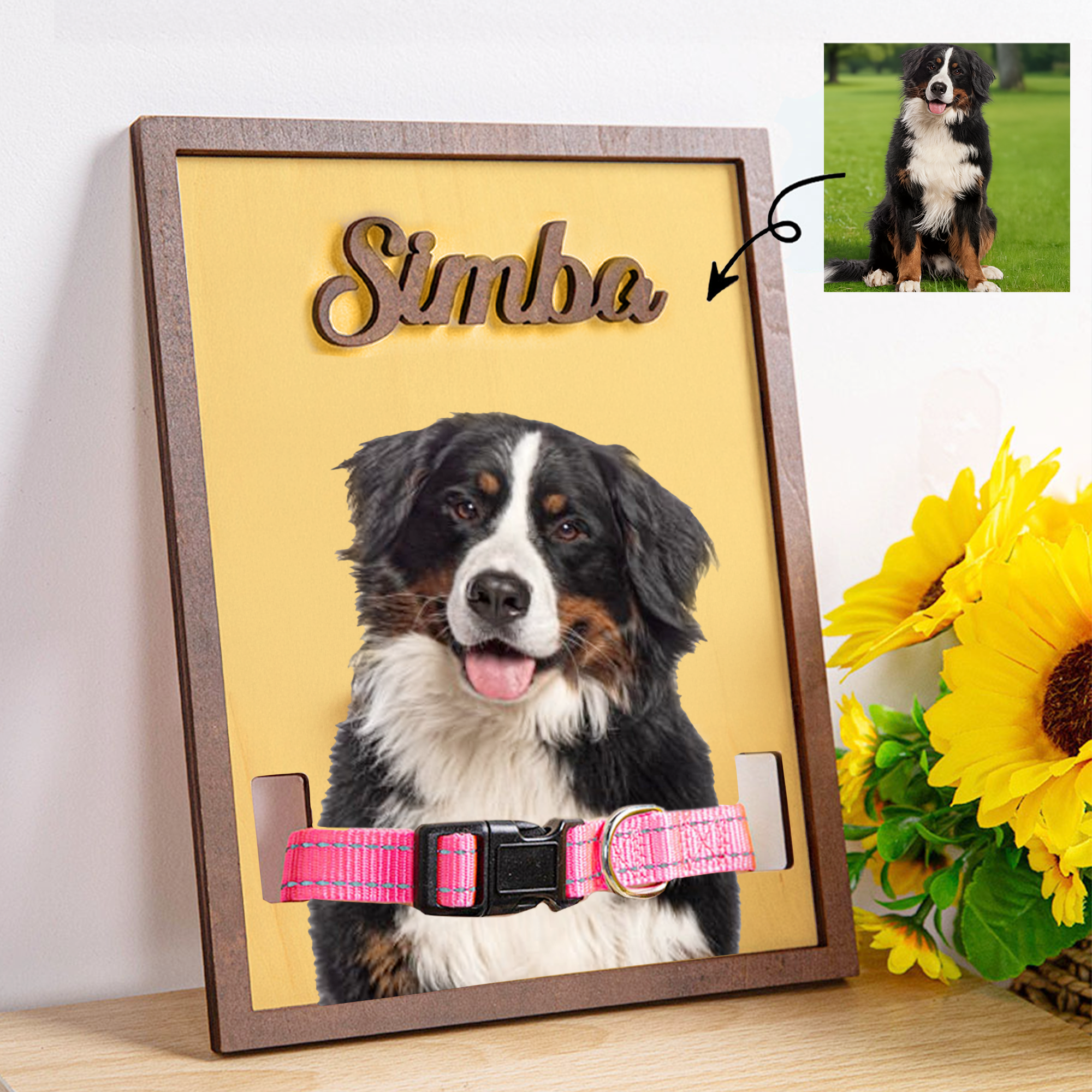 Personalizada Multicolor Mascota Foto Diseño Collar Marco de Madera con Nombre Decoración para el Hogar Sentimental Memorial Simpatía Regalo para los dueños de mascotas Amantes