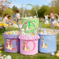 Cesta de Pascua a cuadros multicolor personalizada con nombre e inicial Conejito lindo Regalo de fiesta de caza del huevo de Pascua para niños