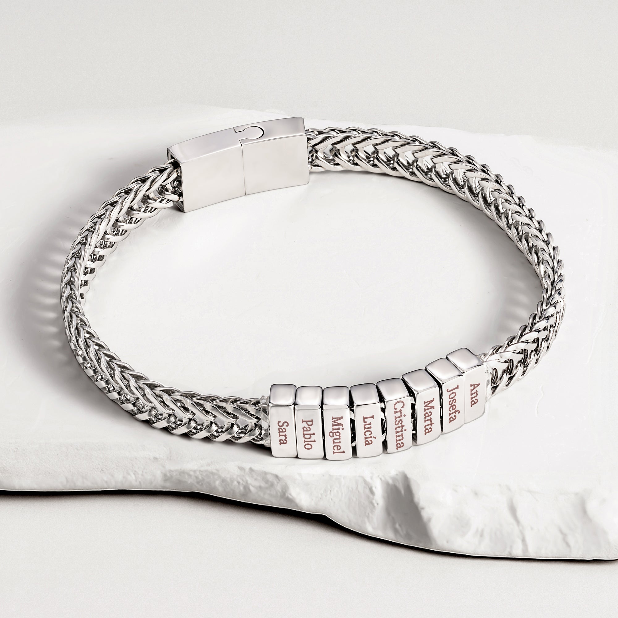 Pulsera personalizada en acero inoxidable con bloques de nombres de 1 a 12 grabados regalo de aniversario y cumpleaños para papá o abuelo