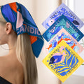Personalizado Multicolor Océano Arte Ilustración Ballena Medusa Bufanda Cuadrada de Satén con Nombre Viaje Fiesta Accesorio Regalo para Mujeres