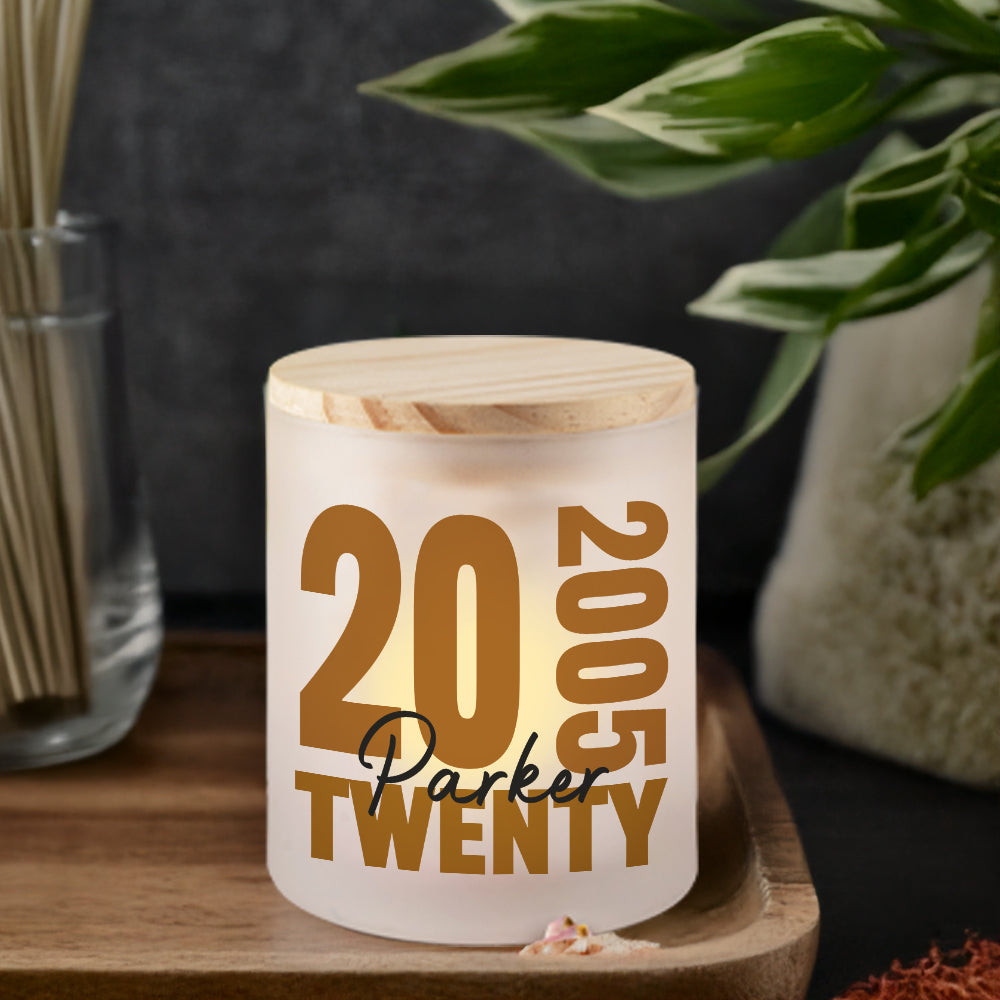 Tarro de vela de cumpleaños personalizado con nombre Vela LED y tapa de madera Cumpleaños Aniversario Regalo para Familia Amigos