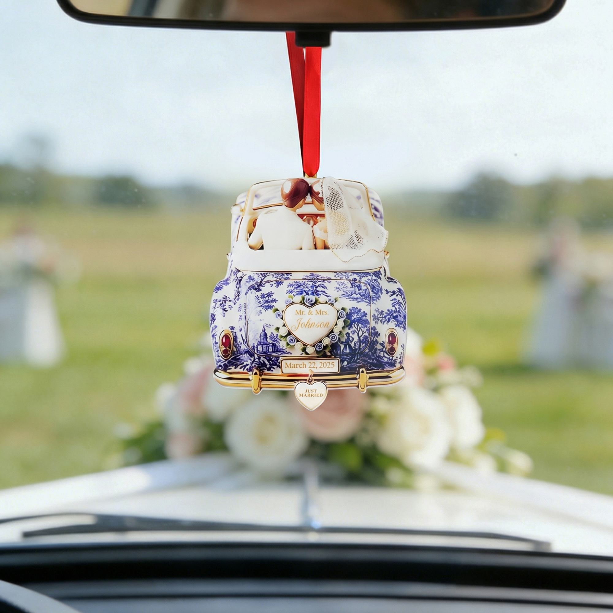 Personalizado Recién Casados Boda Coche Acrílico Ornamento con Apellido y Fecha Aniversario de Boda Regalo para Recién Casados