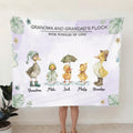 Acuarela personalizada Pato Flock Borla Suave manta con nombres y título Día de la Madre Cumpleaños Regalo para la abuela Familia