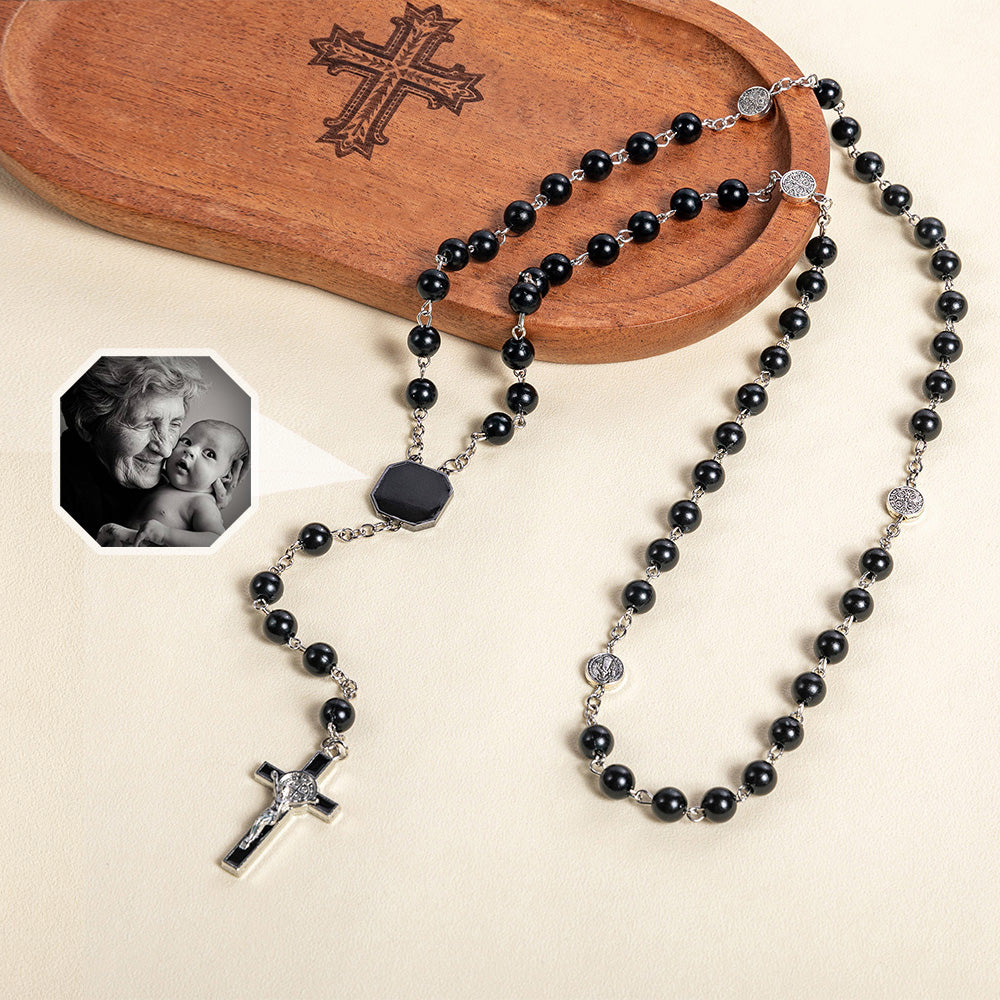 Collar Rosario Cruz Personalizado con Foto Oculta Activada por Calor Regalo Religioso Conmemorativo para Cristianos