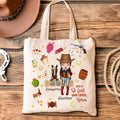 Personalizado lindo caballo de dibujos animados y vaquero Chica Bolsa de lona con nombre de carreras de caballos Regalo de cumpleaños para las mujeres amantes de los caballos