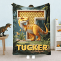 Manta personalizada 3D Dinosaurio multicolor con inicial y nombre Decoración del hogar Regalo de Navidad para niños
