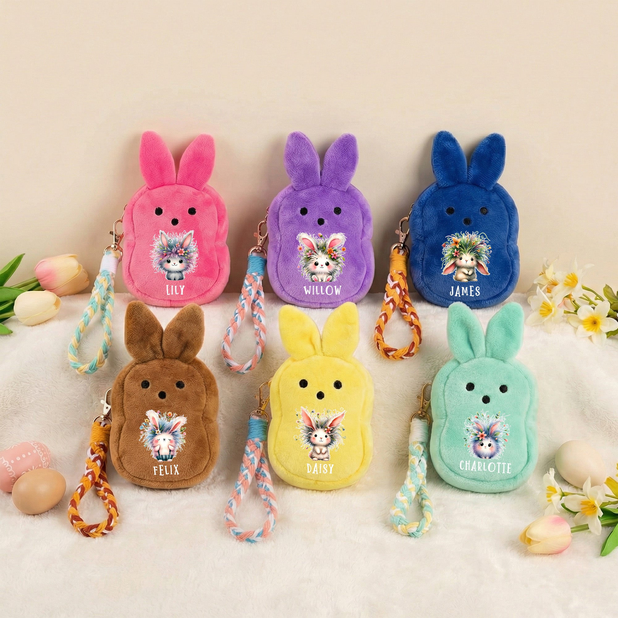 Personalizado lindo conejo de la flor de la felpa del conejito Orejas billetera con nombre y pulsera de Pascua Fiesta de cumpleaños de regalo para los niños niñas