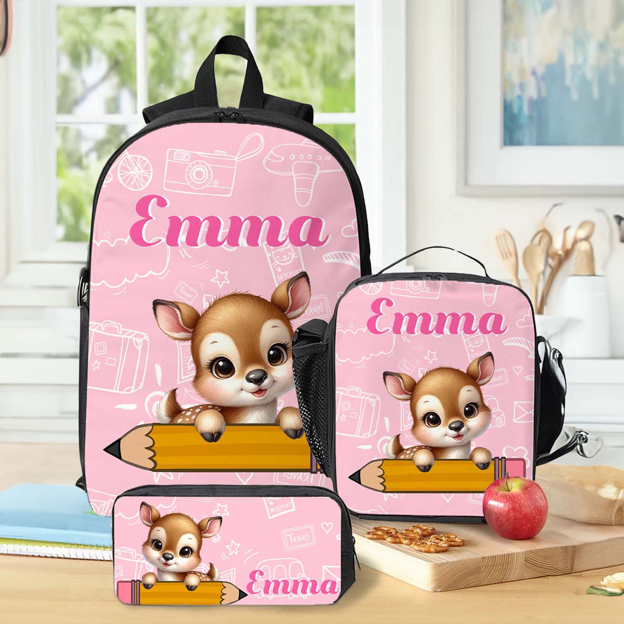 Mochila personalizada de animales de dibujos animados Bolsa de almuerzo Estuche con nombre Regalo de cumpleaños de vuelta al cole para niños y niñas