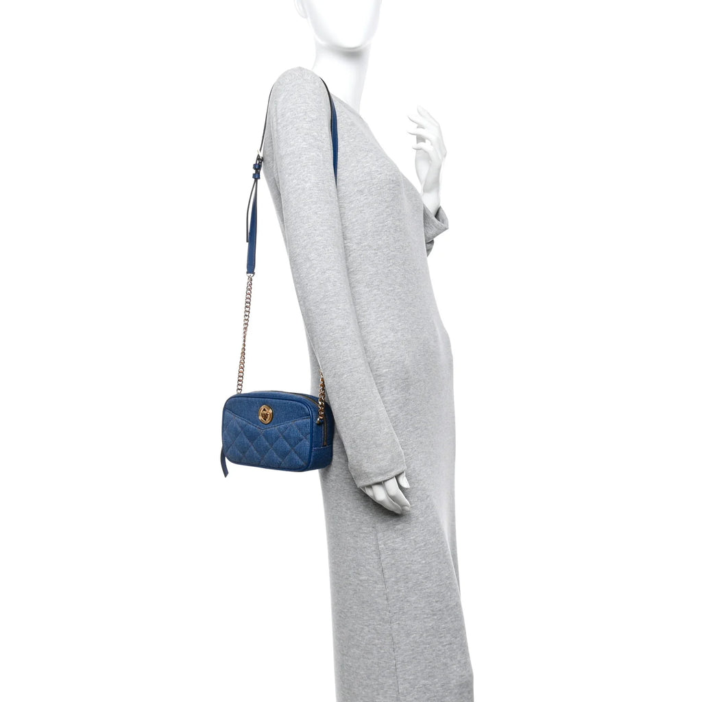 Versace Denim Quilted La Medusa Camera Bag Blue