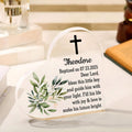 Cruz personalizada en forma de corazón Placa acrílica con nombre y texto Fiesta de comunión Decoración del hogar Bautizo Regalo para amigo de la familia