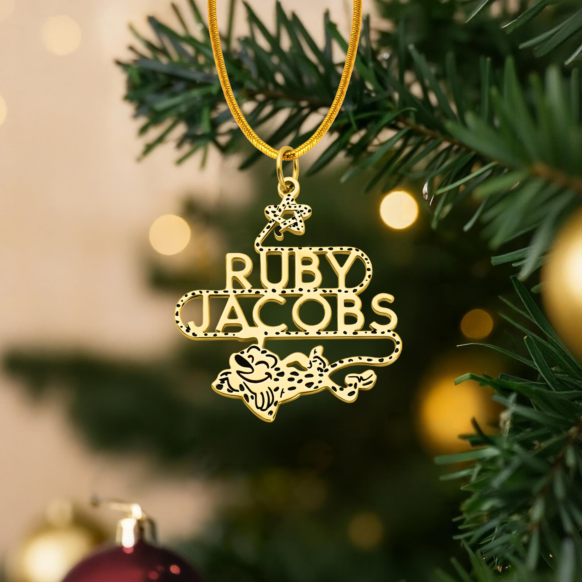 Adorno de Navidad Personalizado de Leopardo de Cola Larga Mateo con Nombre Regalo de Navidad para Familia Amigos | Callie × Marsupilami